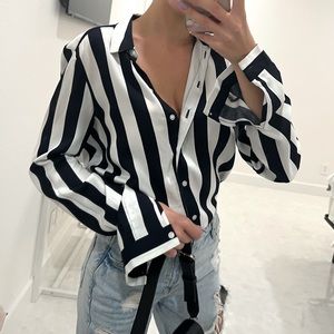 shirt black white striped stripes H&M 0 XS oversize Halloween